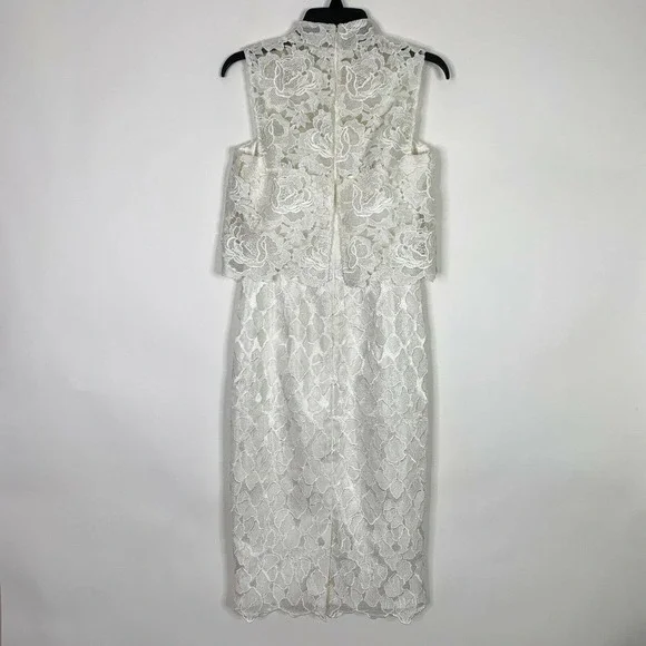 Monique Lhuillier Dress 4 Wht Lace Cocktail High Neck Structured 444209 NWT $598 - Picture 7 of 12